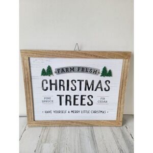 Fresh farm christmas trees wooden hanging large sign Xmas home decor
